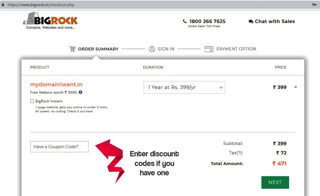 Get discounts on Bigrock by entering discount codes