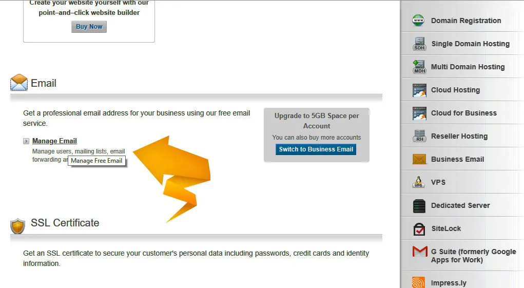 Bigrock control panel email settings