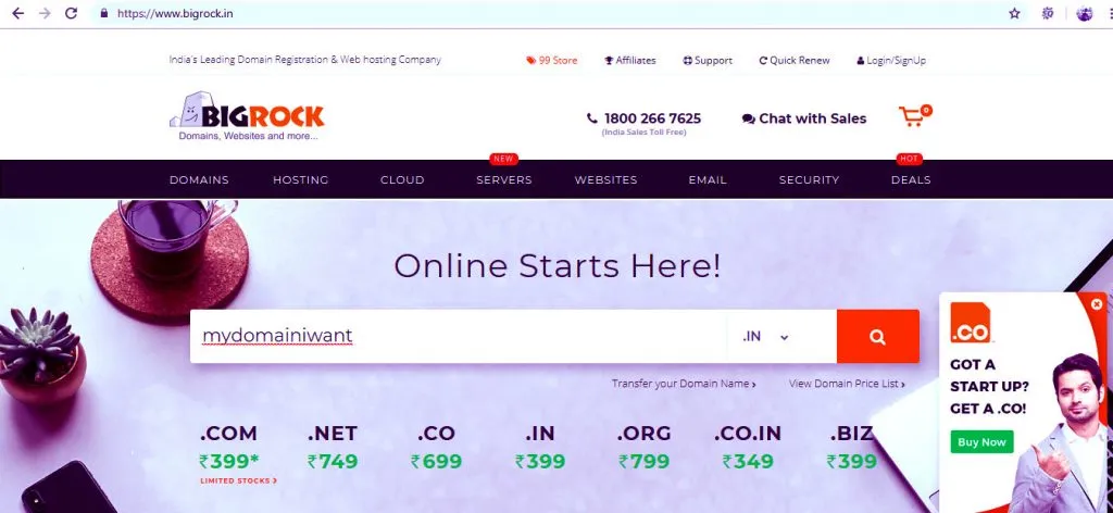 Search your favorite domain on Bigrock India