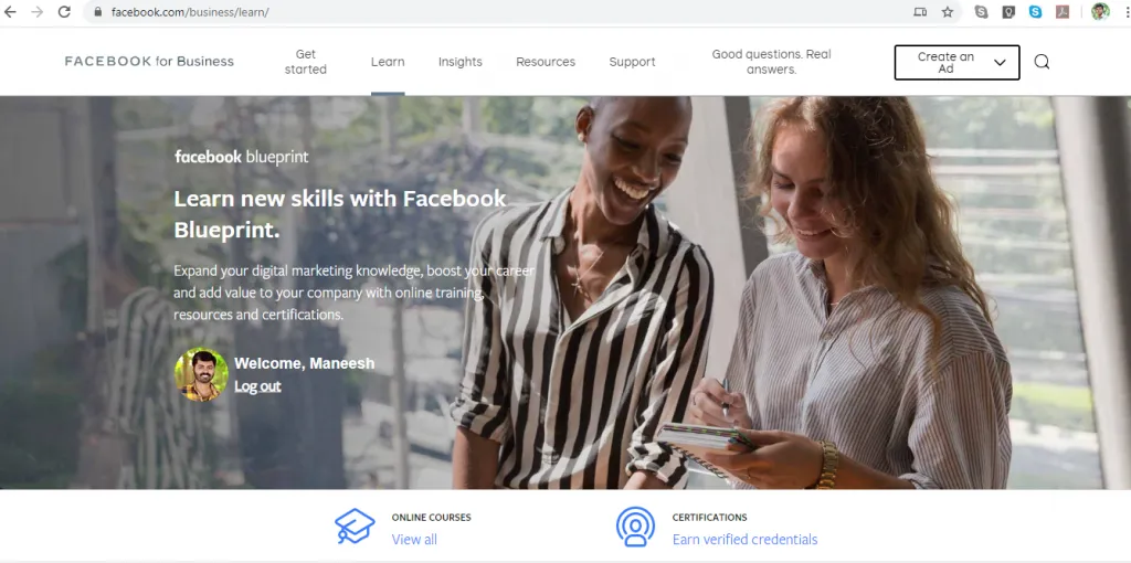 Facebook Blueprint online course listing