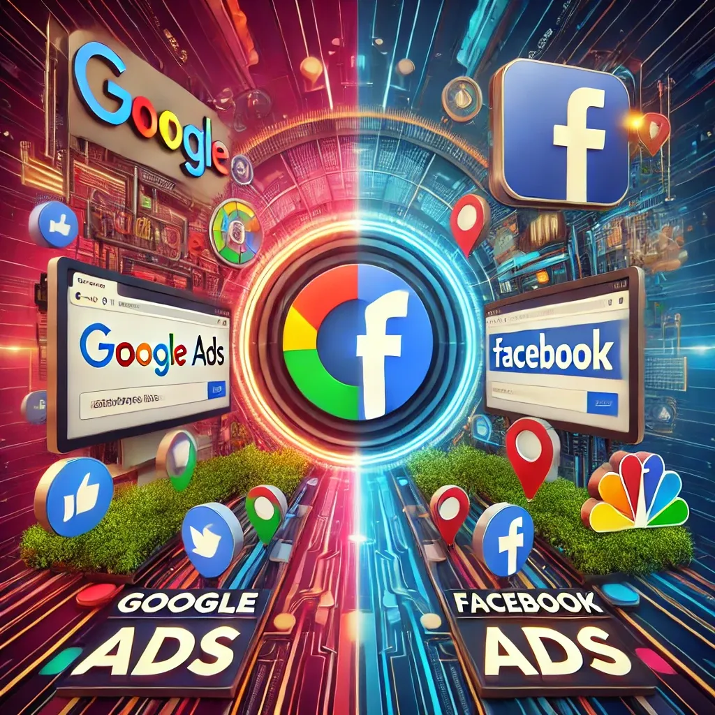 Illustration comparing Google Ads and Facebook Ads