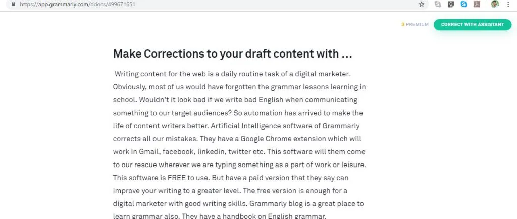 Grammarly checking a document in Google Docs